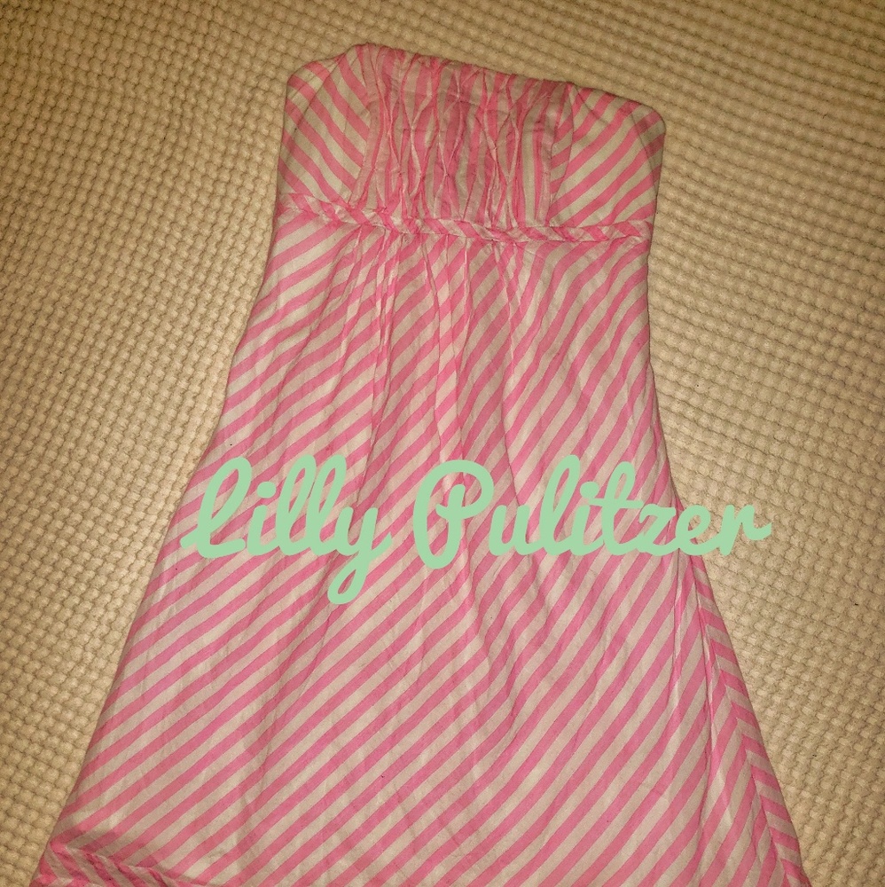 Lilly Pulitzer strapless pink white striped dress